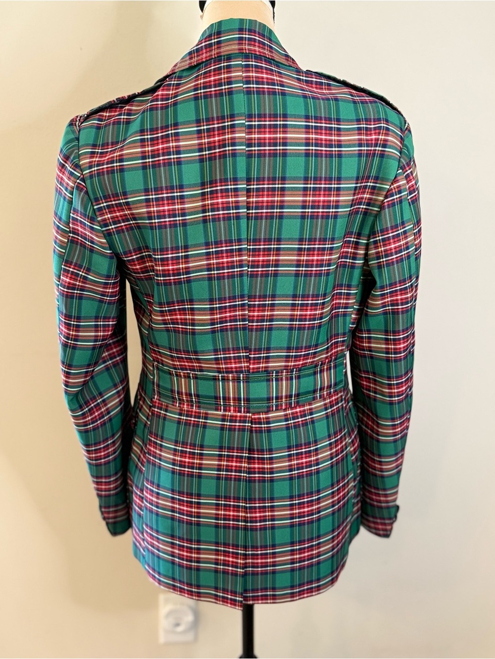 Preppy Green Red Tartan Plaid blazer jacket lined split hem SZ M - Picture 4 of 11